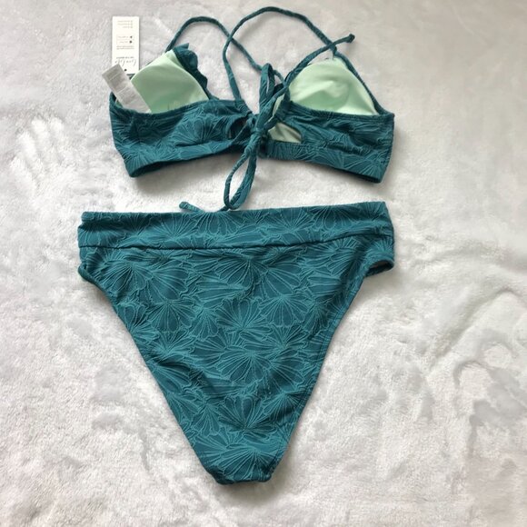 Cupshe Floral Scalloped Top Bikini Set High Waist Bottoms Womens L NEW - Picture 4 of 12